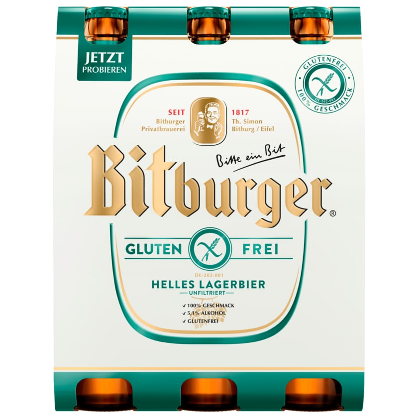 Bitburger Helles Lagerbier glutenfrei 6x0,33l